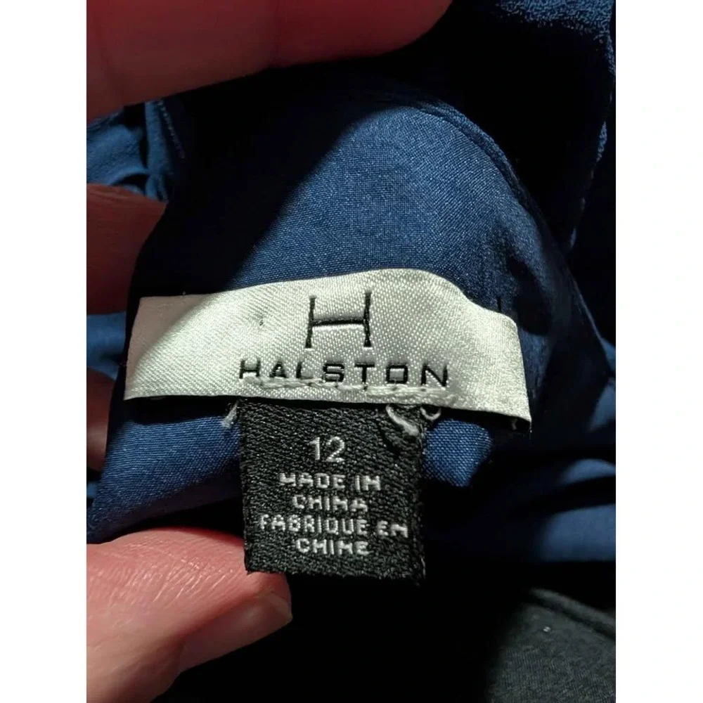 Halston Blue Pleated Overlay Halter Cocktail Dress Size 12‎